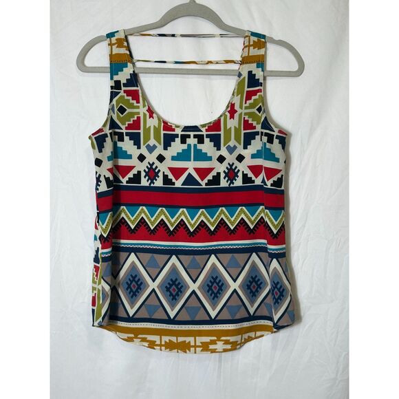 Forever 21 Womens Geometric Tribal Colorful Sleeveless Blouse Cage Back Size S - Picture 1 of 3